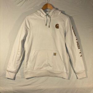 Carhartt Relaxed Fit Men’s White Hoodie Sweater Size-Medium Sleeve Logo